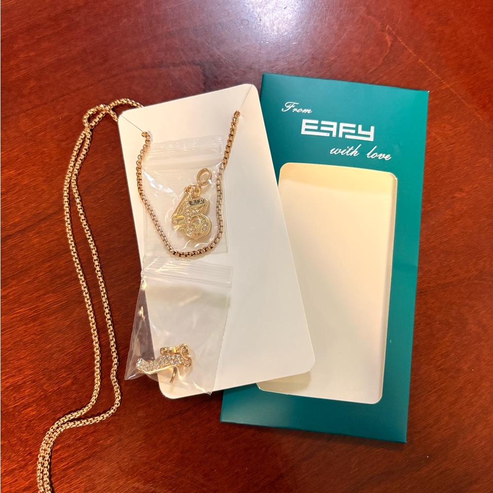 Gold Women's Necklace and 2 charms